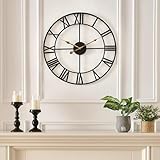 SkyNature Wanduhr, 30cm Lautlos Ohne Tickgeräusche Klein Wanduhr mit Römische Ziffern, Industrial Vintage Retro Metall Wanduhren, Dekor Uhr für Wohnzimmer, Küche, Schlafzimmer, Garten - Schwarz