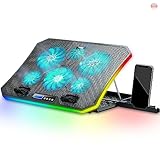 TopMate C12 Kühler RGB Gaming Notebook Kühlpads für Schreibtisch und Schoß, Ständer 8 Höhenverstellbar mit 6 Leisen Lüfter+Handyständer, für 15,6-17 Zoll Laptop-EisBlau LED Licht