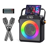 JYX Karaoke Machine mit 2 Mikrofones, Tragbaren Bluetooth Lautsprecher mit RGB-Licht, Karaoke Anlage für Karaoke, Hausparty, PA-System für Erwachsene Partybox Unterstützt TF/USB, AUX,Rec