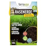 Terrauno - Rasenerde 100% Torffrei I 40 Liter Spezialerde zur Rasenneuanlage/Ausbesserung von Rasenflächen I Für saftig grünen Rasen I hemmt Pilzbildung I mit Quarzsand für Luftzufuhr I Unkrautfrei