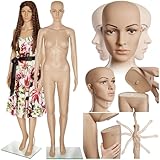tectake® Schaufensterpuppe, drehbare und bewegliche Puppe lebensgroß, Figuren mit Kopf, Mannequin, Schneiderpuppe, Kleiderpuppe, Aufstellungsfiguren - Damen