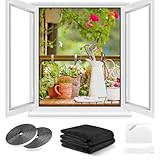 Fliegengitter Fenster ohne Bohren,DIY 150x180cm,2 Stück, Verdicktes Netz,Insektenschutz Fenster mit Klettband+Zuschneider+Presshilfe,Schwarz