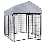 Wiltec Hundezwinger mit Überdachung 121 x 121 x 137 cm, Hundehütte mit Sonnendach, Robustes Outdoor Hundehaus mit Stäben aus Stahl