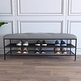 Generisch Schuhregal Eingangsbank mit goldenem Schuhregal, Moderne Schuhbank, Schuh-Organizer, Kunstlederbank, Schuhregal, Schuhaufbewahrungsbank für den Eingangsbereich, Blau, 60 x 35 x 45 cm (24