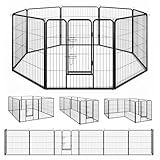 COSTWAY Welpenauslauf 80cm hoch, 8-teilig faltbares Freilaufgehege, Welpenlaufstall mit abschließbarer Tür, Laufstall für Hunde Katzen Kaninchen, Hundelaufstall Metall, Schwarz