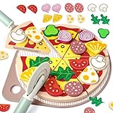 Masonbaby Kinderküche Zubehör Pizza Set Holz, Spielküche Zubehör Holz Pizza Spielzeug für Kinder, Spiellebensmittel Küchenspielzeug Rollenspiel Geschenk Mädchen Jungen