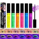 DENESTUP Set von 6 Farben Bunte Mascara-Set, Wasserdichte Bunte 3D-Faserwimpern Mascara, Volumen Dicke und Lange Wimpern Augen Make-up