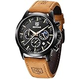 by BENYAR Uhren Herren Armbanduhr Herren Chronograph Analog Quarz Wasserdicht Braunes Lederarmband Herrenuhr Leuchtende Datum Mode Lässig Business-Kleid Uhren Elegantes Geschenk fur Männer