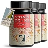 Vitamin D3 K2 VEGAN - 540 Tabletten mit 5000 IE D3 + 200 mcg K2 - optimal hochdosierte Kombination aus Vitamin D3 (vegan) und bioaktivem Vitamin K2 MK7 - laborgeprüft mit Zertifikat - 3x180 Tabletten