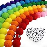 TOAOB 300 Stück Pompon 30mm Bunte Pompons zum Basteln Flauschigen Plüsch Bälle Größen Bommeln mit Selbstklebend Wackelaugen für Lustige DIY Kreative Handwerk