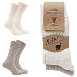 MOUNTREX Alpaka Socken, Wollsocken für Damen, Herren - Wintersocken, Kuschelsocken - 2 Paar, Ecru/Beige (Dünn), 35-38