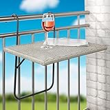 Schauer Balkonhängetisch klappbar in Rattanoptik | Balkontisch zum Einhängen Balkon Hängetisch 3-Fach höhenverstellbarer Klapptisch Balkongeländer wetterfest Tischplatte LxB 60x40 cm Grau