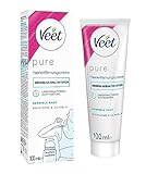 Veet Pure Haarentfernungscreme für Bikinizone & Achseln - Enthaarungscreme für sensible Haut - 100 ml Tube mit gewölbtem Applikator & Spatel