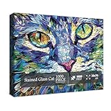 Buntglas-Puzzle, Katzen-Puzzle, 1000 Teile für Erwachsene, bunte Tierpuzzles 1000 Teile, lustiges Kätzchen-Puzzle, niedliche Katzen-Puzzle, als Dekoration