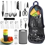 Berglander Camping-Essentials, Camping-Kochutensilien-Set, Campingzubehör-Ausrüstungs-Must-Haves, kommen mit Camping-Bestecksets, Tellern und Tassen, ideal für Outdoor-Kocher, Picknick, Grill