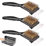 2 in1 Grillbürste für Gussrost mit Edelstahlschaber,3 STKGrill Drahtbürste Grillbürste für Gussrost,Grill Reinigungsbürste Grillbürsten,BBQ Grill Reinigungsbürsten Set,Messing Grillreiniger Bürste