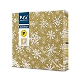 PAW - Servietten 3-lagig (33 x 33 cm) I 20 Stück I Papierservietten Bunt Perfekt für den Weihnachtstisch I Tischdeko Beidseitig Bedruckt - Weihnachten, Winter I Christmas Snowflakes Gold