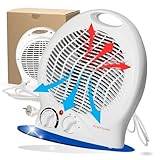 Ventilator 'Mobil' 2000W inkl. Heizlüfter - Standventilator sehr leise - tragbares Heizgerät mit Thermostat & 4-Stufen-Schalter - energiesparender Fan & Lüfter (Weiß)