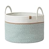 LA JOLIE MUSE Geflochtener Korb Baumwollseil Aufbewahrungskörbe - Großer Baumwollkorb, Wäschekorb für Decke, Kinderspielzeug,Korb S Wäschekorb für Kinderzimmer 32 Liter Efeugrün