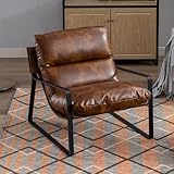 chairus Loungesessel Polsterstuhl Sessel für Wohnzimmer aus PU Leder Modern Ohrensessel Schlafzimmer Relaxsessel mit Armlehnen (Braun)