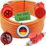 Starkstromkabel 16A H07BQ-F 5x2,5 Orange Starkstrom Verlängerungskabel CEE Verlängerung 16 Ampere Kabel 5x2,5mm2 Baustelle Werkstatt Industrie Geeignet Outdoor IP44 (5m)