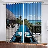 MAYNUO Blickdichte Vorhänge Mit Motiv 3D Malediven, Insel Kinder Gardinen Ösen Gardine Thermo 280x160 cm Schlafzimmer Kinderzimmer Vorhange Dekoratives Muster, Verdunklungsvorhänge