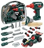 Lehoo Castle Werkzeugkoffer Werkzeug Kinder Spielzeug ab 3 Jahre, Junge Geschenke mit Bohrmaschine ＆ Rennwagen Spielzeug, Rollenspiel Montessori Kinderspielzeug für 3 4 5 6