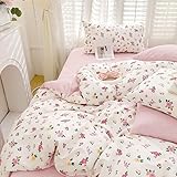 AShanlan Blumen Bettwäsche 200x220 Baumwolle Weiß Rosa Geblümt Bettwäsche-Sets mit Reißverschluss Aesthetic Floral Wendebettwäsche Enthält 1 Bettbezug 200x220 und 2 Kissenbezug 80x80 cm
