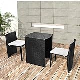 Juroupi 3-TLG. Bistro-Set mit Auflagen TerassenmöBel AußEn Sitzgruppe Garten Bistro Set Outdoor Balkonset Poly Rattan Schwarz