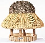 Hiss Reet® Vogelfutterhaus, Vogelhaus - mit Reetdach I Futterhaus für Vögel aus Eukalyptus Holz I Sylt I ideal für Balkon und Garten I wetterfest (L - ca. 58 cm Traufe)