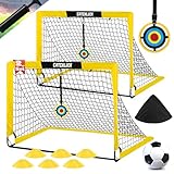 CATCHLUCK Fußballtor Garten Fußballtor Kinder Tor 2er Set Fussballtore für Garten Pop Up Fussball Tor mit Fussball, 6 Fußballkegel, 8 U-förmige Bodennägel und Tragetasche, Gelb