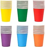 PIQIUQIU 6 Farbe 60 Stück Pappbecher, 250 ml Mehrfarbig Partybecher Biologisch Abbaubar Einwegbecher für Hochzeit, Kinder DIY, Partybedarf