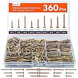 Gorffy Schrauben Set, 360 PCS Holzschrauben, Selbstschneidende Schrauben mit Senkkopf, Holzschrauben Sortiment mit Aufbewahrungsbox für DIY-Projekt, Reparatur