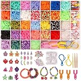 2500+ Loom Bänder Set, 40 Rastern Bunte Gummibänder Kit für Armbänder, DIY Elastisches Loombänder Kinder Armband Basteln mit Perlen Haken Charms Aufbewahrungsbox für Anfänger Junge Mädchen Geschenk