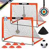 CATCHLUCK Fussballtore für Garten Kinder Pop Up Fussballtor 2er Set Outdoor with Fussball, 6 Fußballkegel, 8 U-förmige Bodennägel und Tragetasche, Rot