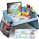 COOLJOY Kinder Knietablett Reisetisch mit 5 Bilder+6 Pinsel - Zeichnung auf Waschbar Malbrett, Multifunktional Spielzeug, Tragbar Tablett, Einstellbar Kindersitz, Blau Autositz für Kinder