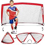 NetPlayz Fußballtor – tragbare Fußballtore, Pop-up-Fussballnetz für Kinder und Jugendliche Training Teamspiele 2m x 1m, rot, NOS03640