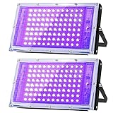 Glostars 100W LED UV Schwarzlicht Strahler, Schwarzlichtlampe, IP66 Wasserdicht, 395-400nm UV Partylicht mit Schalter für Bar, Partyzubehör, Schwarzlicht Deko, Bühnenbeleuchtung (2 Packung