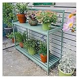 Pflanzenständer für den Innenbereich, Pflanzenständer aus Holz, Pflanztisch aus Metall für die Außenterrasse mit 2-stufigem offenem Regal, Gartenarbeitsplatztisch zum Bepflanzen (grün)
