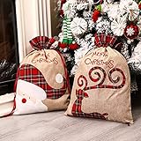 Tocwick 2 Stück Weihnachtsmann Sack, große Leinen Weihnachtstaschen mit Kordelzug zum Verpacken von Geschenken, 56 x 39 cm, Wiederverwendbare Aufbewahrungstasche