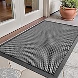 SIXHOME Fußmatte Schmutzfangmatte rutschfeste Türmatte mit Elastisches Netz Fußabtreter für Außen & Innen Waschbar Matte Wetterfester Schwarz-Grau 45 * 75cm