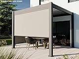 Selbsttragende bioklimatische Pergola aus Aluminium, 9 m² – 3 x 3 m, Zwei 3 m Lange Jalousien im Lieferumfang enthalten – 19 um 90° neigbare Aluminiumlamellen – Laube