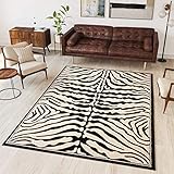 TAPISO Atlas Teppich Kurzflor Afrika Tiermuster Zebra Schwarz Creme Wohnzimmer Schlafzimmer Vintage Modern Design ÖKOTEX 120 x 170 cm