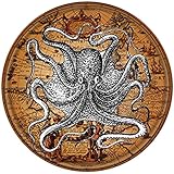 Xiddxu Rundes Blechschild, Oktopus-Karte, Ozean-Kraken, Wandkunst, Plakette, Poster, Blechschild, geeignet für Männerhöhle, Bar, Cafés, Büro, Zuhause, Küche, Landhaus, Restaurant, 30,5 x 30,5 cm