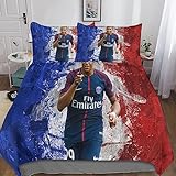YINGD Mbape 3D-Bettdecken und Bettwäsche-Sets mit Kissenbezug, Fußball-Bettwäsche, Bettbezug, 3-teilige Mikrofaser-Bettwäsche mit Reißverschluss, Doppel-Kissenbezüge, 220 x 240 cm