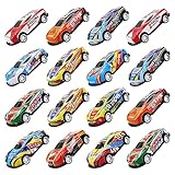 Hyakoz 16 Stück Stunt Spielzeugauto Metall Kleine Spielzeugautos Mini Auto Set Rennauto Aufziehautos mit Rückzug Spielzeug Autos Mit 1 Aufbewahrungsbox für Kleinkinder Mädchen Jungen Spielzeug