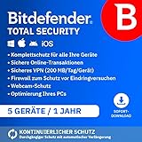 Bitdefender Total Security| 5 Geräte | 1 Jahr | PC/Mac/iOS/Android | Code zur Aktivierung per E-Mail | Automatische Verlängerung