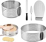 EBKCQ Tortenboden Schneidhilfe, Tortenschneider Ring, Tortenring Verstellbar, Edelstahl Torten Zubehör 5tlg, Einstellbare Layer Kuchen Slicer für Küche Backen und Dekorieren (Ø16-20cm Ø25-30cm)