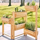 Premium Hochbeet über 5 Etagen – aus massivem Kiefernholz – perfekt für Garten/Terrasse/Balkon – Zwei Modelle zur Wahl -Hochbeet – Flexible Aufstellmöglichkeiten (Natur)