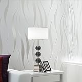 YJWZ 3D Tapete Vliestapete, 5.3 * 9.6m Vliestapete Wohnzimmer Beflockung Wellenmuster,3D Geprägte Tapete Effekt Wohnzimmer Schlafzimmer,Modern Wallpaper für Wanddekoration Wohnzimmer Büro (Off-white)